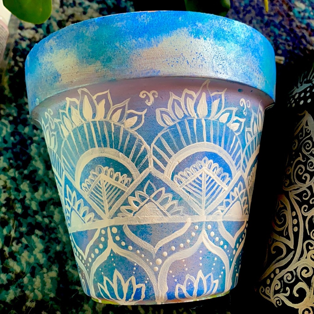 Hand Painted Mandala Plant 6” Pot (Custom Made!) - Picture 3 of 3